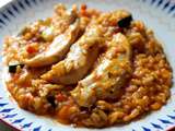 Risotto paresseux à la sauce tomate, poulet et champignons