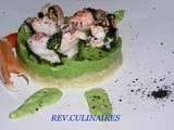 Langoustines marinées à la menthe,crème de petits pois,réglisse mentholée