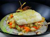 Turbot grillé, crémeux d'artichaut ,lingots frais et vierge de noisettes