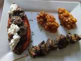 Brochettes d'Agneau - Courgettes confites - Patates douces aux Champignons