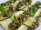 Carpaccio de courgettes, pesto de menthe et d’amandes