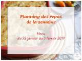 Planning du menu de la semaine du 28 janvier au 3 février 2019