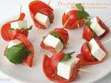 Brochettes de tomates cerises, fromage et saucisson