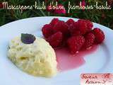 Mousse de mascarpone à l'huile d'olive, framboises et basilic pourpre