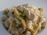 Risotto au poulet, artichaut et estragon