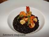 Riz venere et crevettes