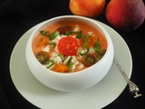 Gaspacho tomates, pȇches, feta et basilic