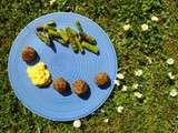 Croquettes de lentilles, émulsion de maïs et asperges vertes poêlées