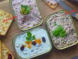 Rillettes de thon, rillettes de jambon et crème de fromage de chèvre pour un plateau télé salé