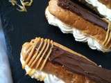 Eclair caramel ,nutella sur lit de chantilly pour le concours cuisine az.com