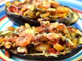 Aubergines farcies aux crevettes et poulpe