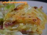 Millefeuille de pommes de terre au chèvre et au bacon gratiné