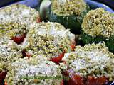 Tomates et courgettes au couscous, pesto de roquette et parmesan