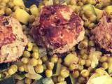 Boulettes de boeuf à la menthe et aux courgettes, petit-pois