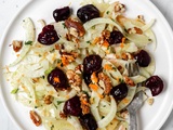 Salade de fenouil, cerises grillées, noix et vinaigrette aux agrumes