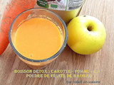 Jus de carottes, pommes avec du lin et la poudre de fruit du baobab vitamines