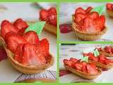 Tartelettes allongées fraises-pistaches