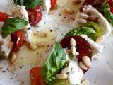 Tomates-mozza multicolores et pesto de roquette