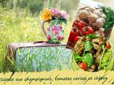 Salade de champignons tièdes aux tomates cerises et fromage de chèvre