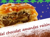 Strudel de Noël au chocolat, amandes, raisins secs, graines de pavot