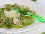 Carpaccio de tomates Green Zebra, pesto au miel