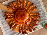 Soleil feuilleté au fromage coulant, miel et noisettes