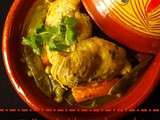 Tajine de poulet, carottes petits pois et pois gourmands