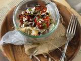 Salade de haricot borlotti, tomate rôtie et pesto