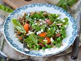 Salade de pois mange-tout, abricot et céréales