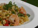 Plat complet : Crozets aux crevettes et aux poivrons