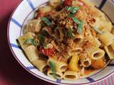 Rigatoni, tomates cerises confites et miettes citronnées