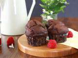 Muffins « aériens » double chocolat framboise {sans gluten – sans beurre – sans huile}