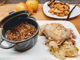 Poulet aux poireaux et lentilles, omelette poire chocolat au varoma