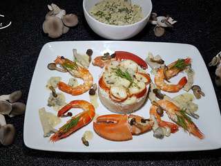 Duo homard et gambas et sa sauce aux pleurotes