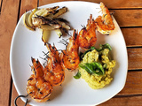 Brochette de gambas, guacamole et fenouil confit