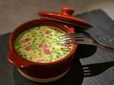 Cocotte de clafoutis petits pois, jambon, Boursin