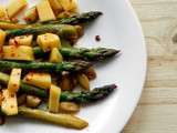 Asperges vertes sautées au gingembre, mangue et citron vert