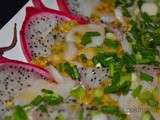 Carpaccio de coquilles st Jacques aux fruits exotiques fruit du Dragon et de la passion