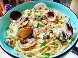 Spaghettis aux amandes de mer, sauce au vin jaune