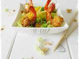 Salade de gambas panées aux cacahuètes