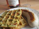 Gaufres de pomme de terre aux pointes d'asperges, boudin blanc et champagne