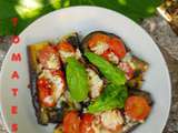 Aubergines à la poêle, aux tomates confites et basilic