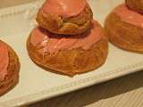 Religieuses et choux à la crème pâtissière framboises et glaçage au chocolat blanc (St Valentin) :