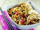 Nouilles Chinoises Poivrons Carottes et Poulet