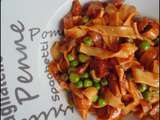 Tagliatelles au chorizo, tomates et petits pois