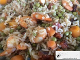 Jambalaya aux crevettes, petits pois & chorizo