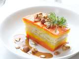 Millefeuille de carottes multicolores, sauce miso