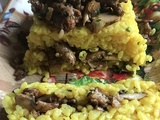 Cake de Risotto Milanese et Saucisses (vegan)