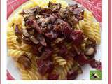 Fusilli accompagnés de gésiers confits et champignons