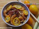 Pâtes chinoises aux crevettes goûts agrumes kumquat, lemonquat et citronnelle